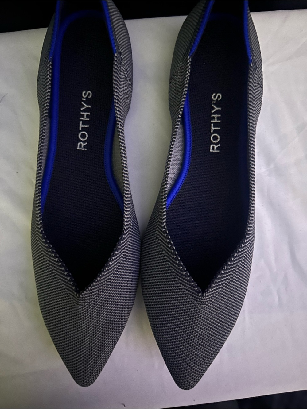 Rothy's Point Flat in Black/Gray - Size 10 - Never Worn